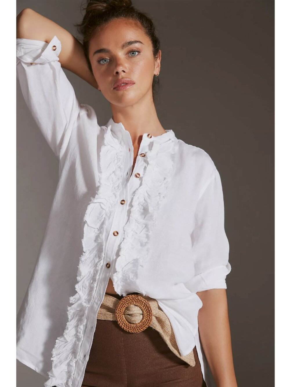 Anthropologie Pilcro Ruffled Placket Shirt NWOT